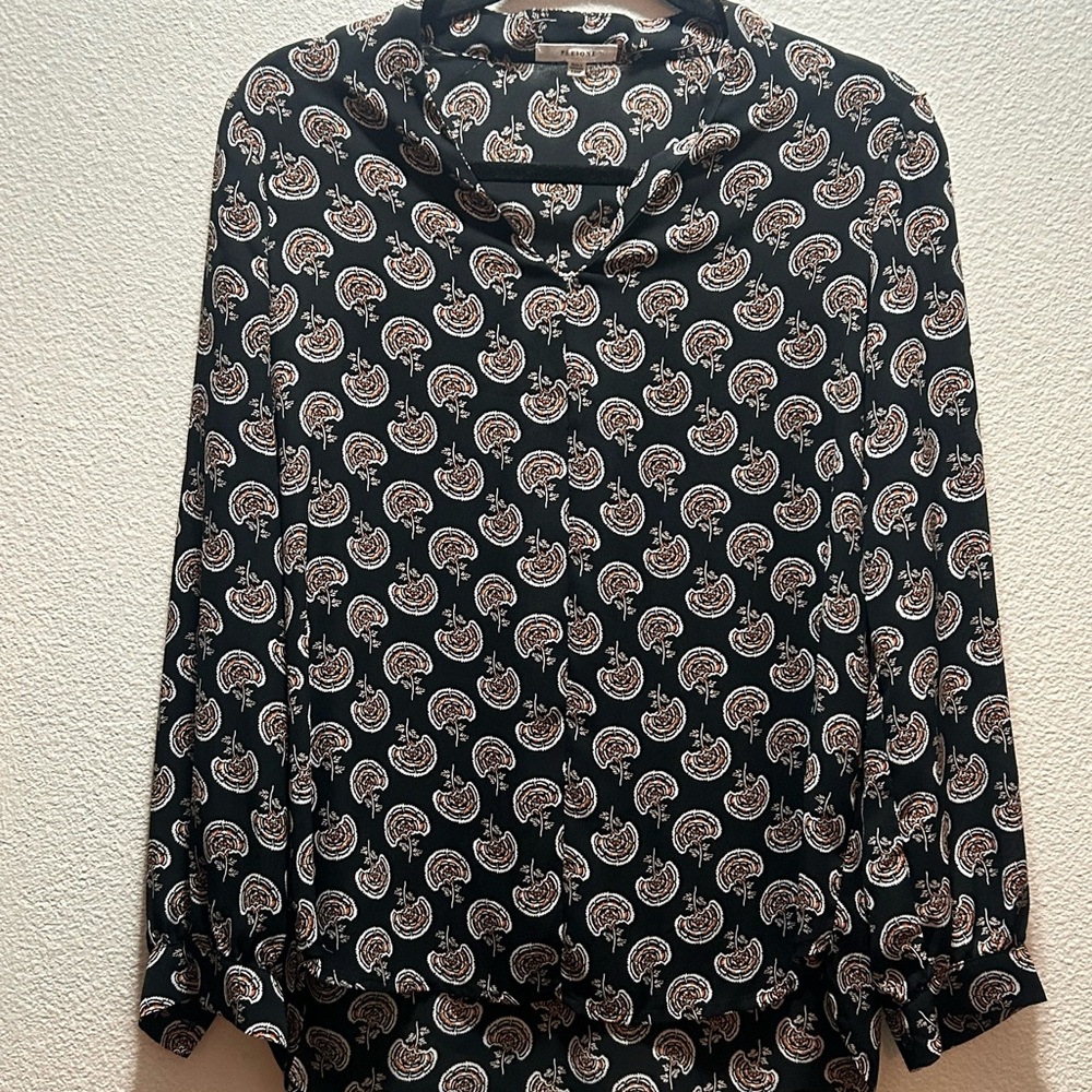 Pleione Blue 3/4 Sleeve Button Down Blouse